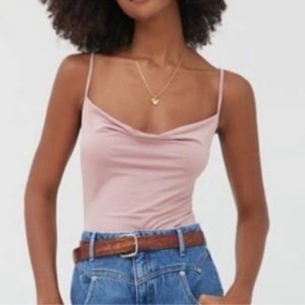 Urban Outfitters Bodysuit Womens L Pink NWT Cowl Neck Satin Balletcore BT10359U